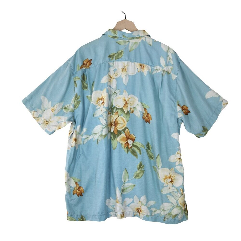 Tommy Bahama 100% Silk Hawaiian Shirt XL Blue Floral Aloha Camp Coastal - Picture 3 of 8